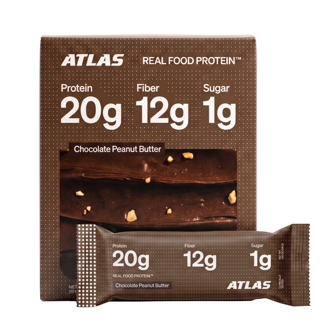 Atlas Chocolate Peanut Butter protein bars front package view