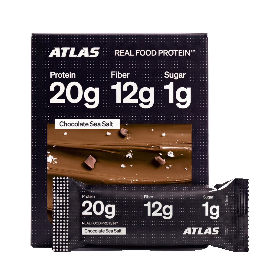 Atlas Chocolate Sea Salt protein bars front package view