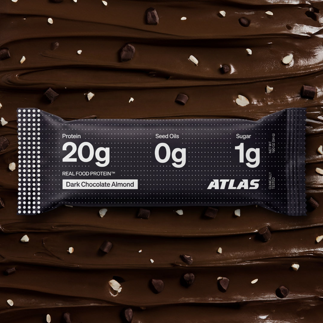 Dark Chocolate Almond Atlas Bar with chocolate and sea salt