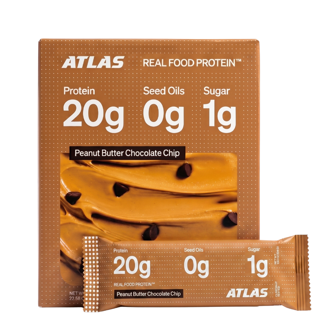Atlas Peanut Butter Chocolate Chip protein bars front package view