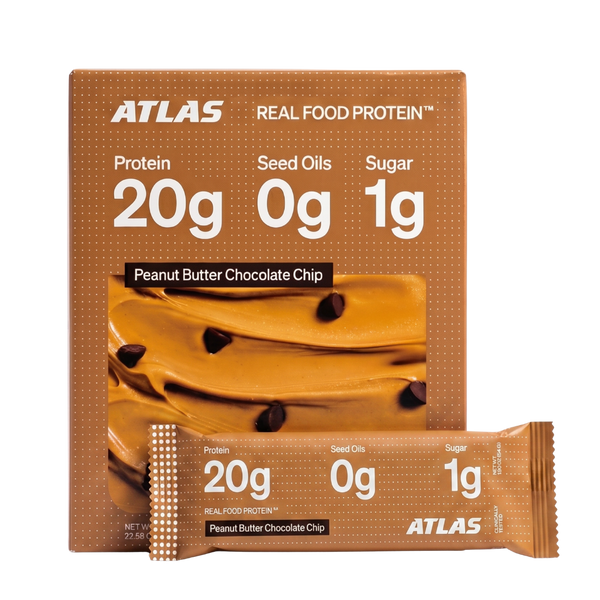 Atlas Peanut Butter Chocolate Chip protein bars front package view